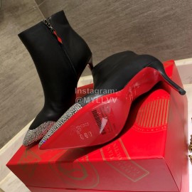 Christain Louboutin Black New Calf High Heeled Short Boots For Women 