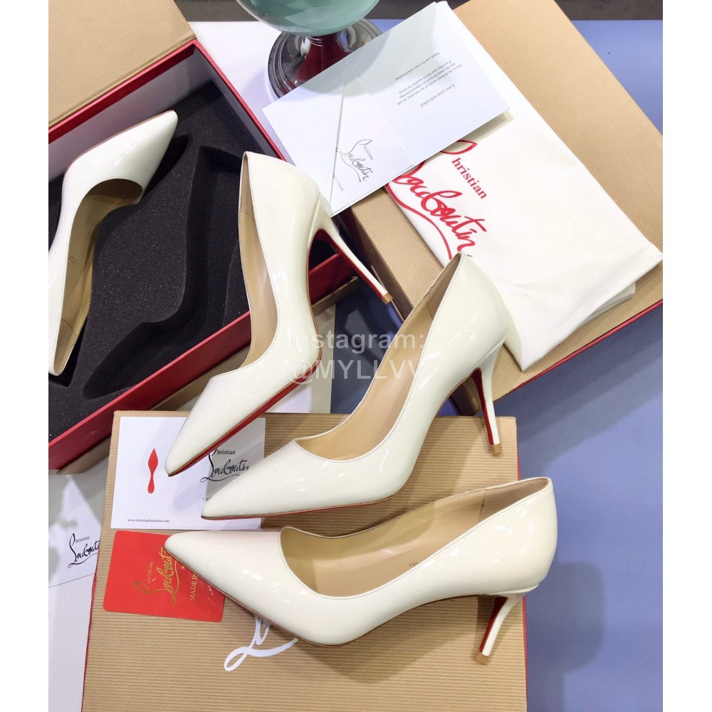 Christain Louboutin Pigalle Vernis Leather Pointed High Heels For Women White