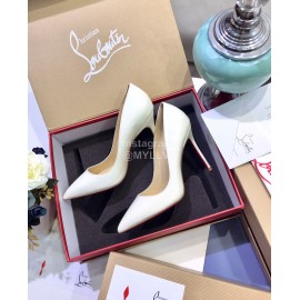 Christain Louboutin Pigalle Vernis Leather Pointed High Heels For Women White