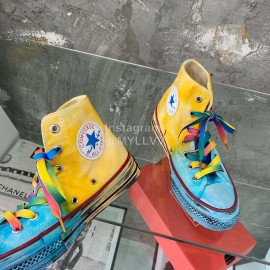Converse Fashion High Top Canvas Shoes For Women Yellow Blue