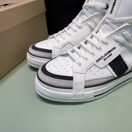 DG Calf Leather High Top Casual Sneakers For Men White