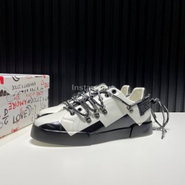 DG 3d Printed Calf Leather Casual Sneakers For Men White