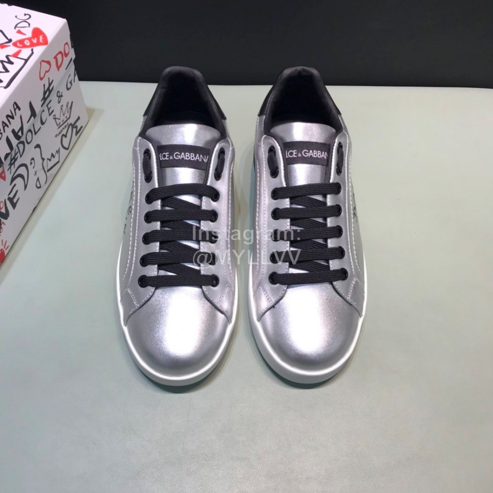 DG 3d Printed Leather Casual Sneakers For Men Silver