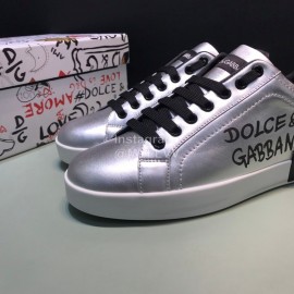 DG 3d Printed Leather Casual Sneakers For Men Silver