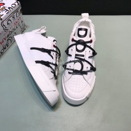 DG 3d Printed Leather Casual Sneakers For Men White