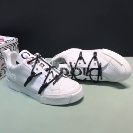 DG 3d Printed Leather Casual Sneakers For Men White