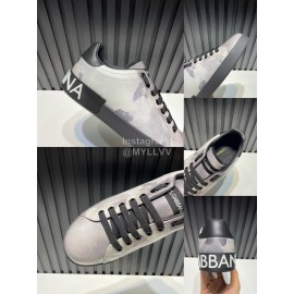 DG Printed Leather Casual Sneakers For Men Gray