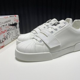 DG Calf Leather Velcro Casual Sneakers For Men White