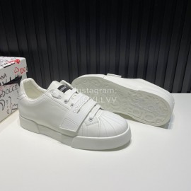 DG Calf Leather Velcro Casual Sneakers For Men White