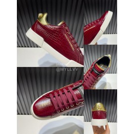 DG Alligator Calf Leather Fashion Sneakers For Men Reddish Brown