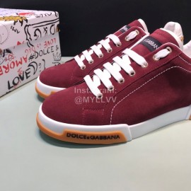 DG Wine Red Cowhide Casual Sneakers For Men