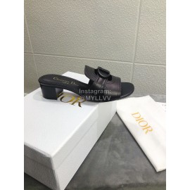 Dior Black Letter Logo High Heeled Slippers