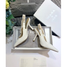 Dior Embroidered Bow High Heeled Sandals White