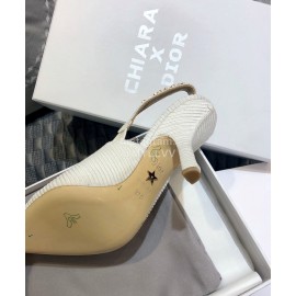 Dior Embroidered Bow High Heeled Sandals White