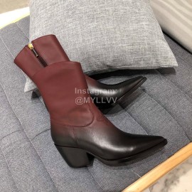 Dior Calfskin High Heeled Boots Wine Red