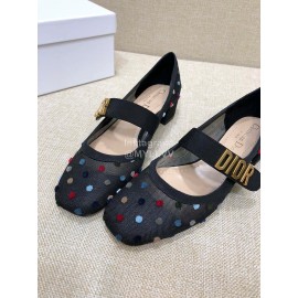 Dior Black Dot Mesh Mary Jane Shoes