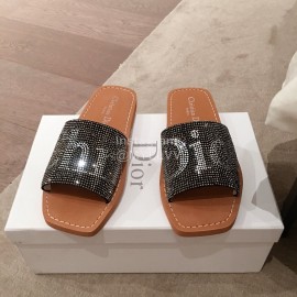 Dior  Leather Flat Heel Slippers Black