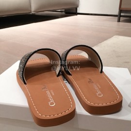 Dior  Leather Flat Heel Slippers Black
