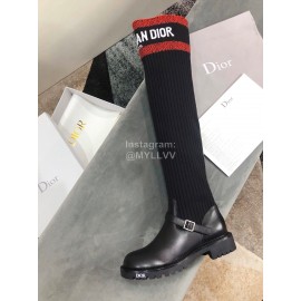 Dior Winter New Knitted Knee Elastic Boots Red