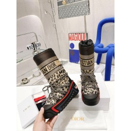 Dior Winter Nylon Oblique Printed Thick Soled Boots For Women