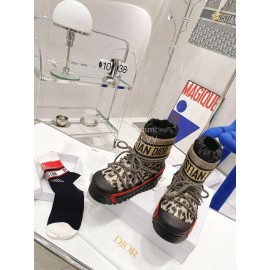 Dior Winter Nylon Oblique Printed Thick Soled Short Boots For Women