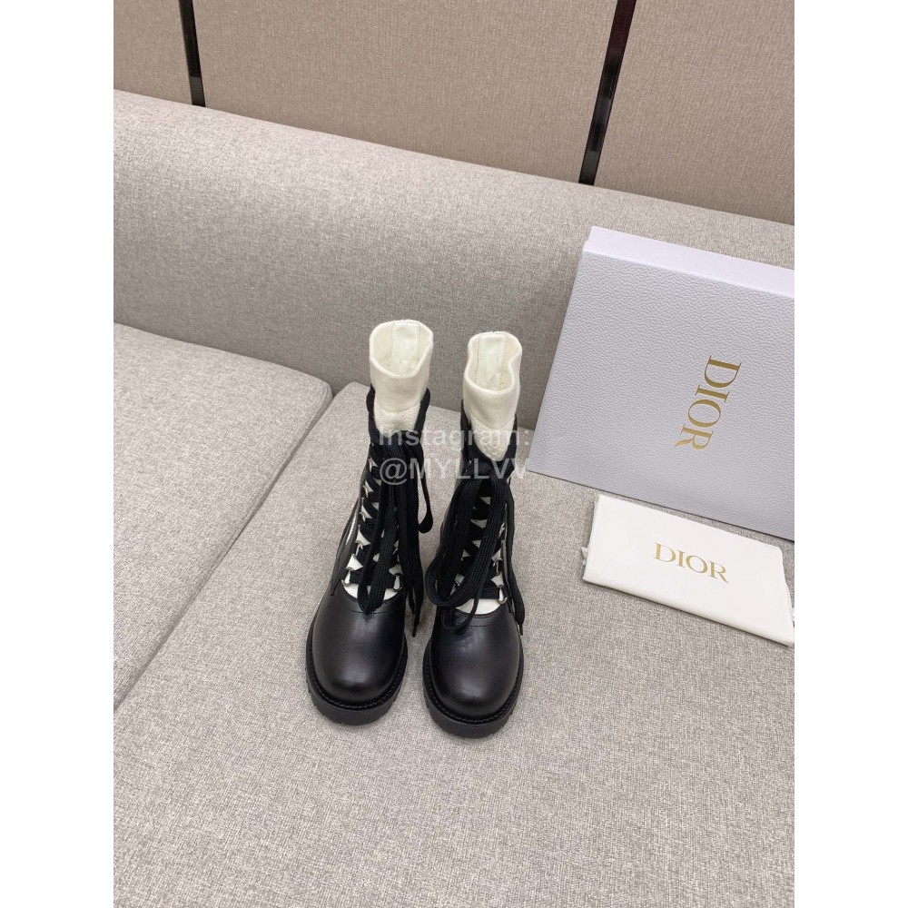 Dior Autumn Winter New Cowhide Knitted Socks Boots White