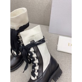 Dior Autumn Winter New Cowhide Knitted Socks Boots White