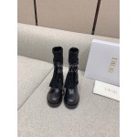 Dior Autumn Winter New Cowhide Knitted Socks Boots Black