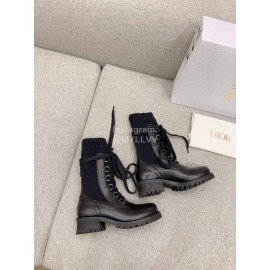 Dior Autumn Winter New Cowhide Knitted Socks Boots Black