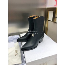 Dior Autumn And Winter Cowhide Pointed Thick Heel Boots For Women