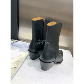 Dior Autumn And Winter Cowhide Pointed Thick Heel Boots For Women