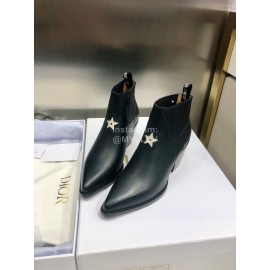 Dior Autumn And Winter Cowhide Pointed Thick Heel Boots For Women Black