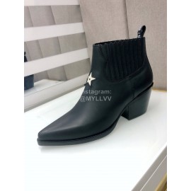 Dior Autumn And Winter Cowhide Pointed Thick Heel Boots For Women Black