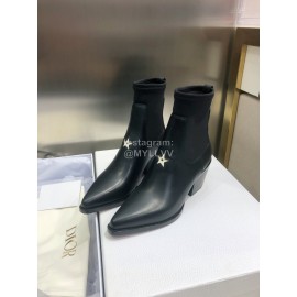 Dior Autumn And Winter Black Cowhide Pointed Thick Heel Boots For Women