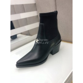 Dior Autumn And Winter Black Cowhide Pointed Thick Heel Boots For Women