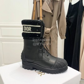 Dior Autumn And Winter New Calfskin Shell Head Wool Boots Black