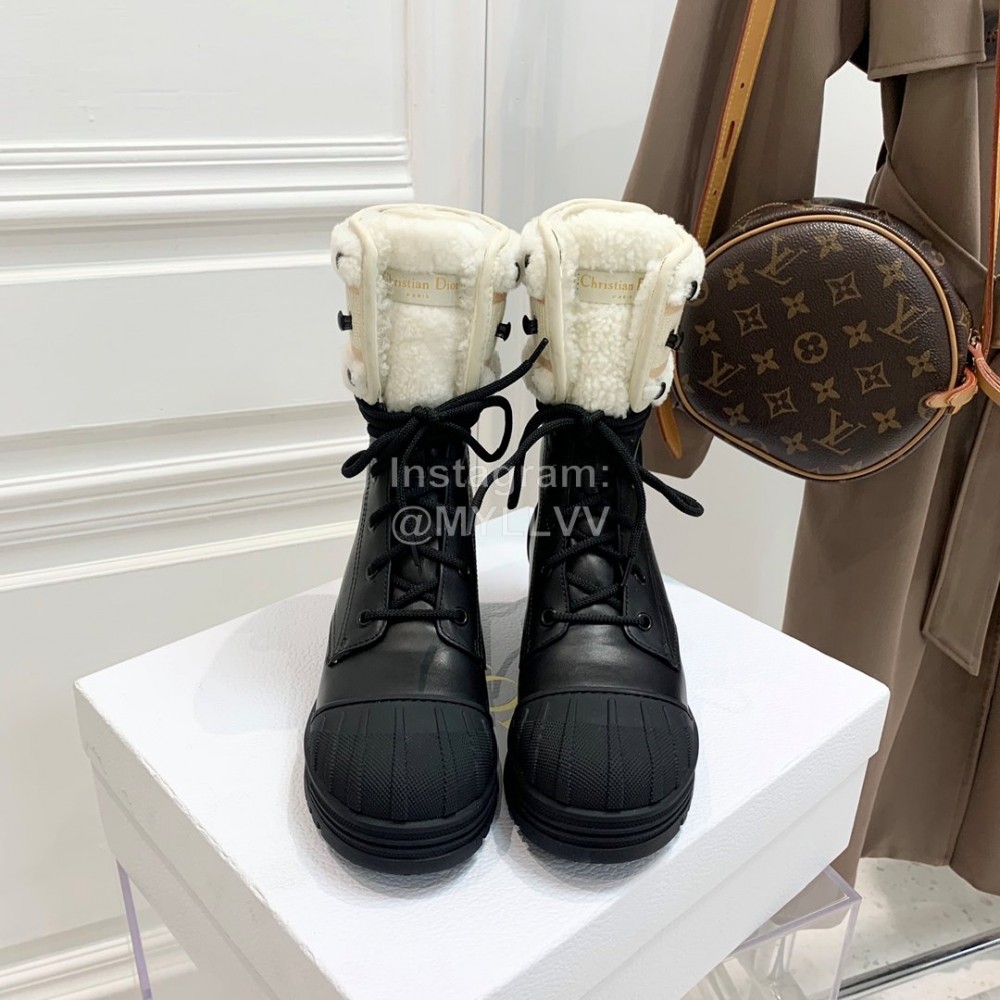 Dior Autumn And Winter New Calfskin Shell Head Wool Boots