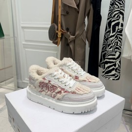 Dior Autumn And Winter Embroidered Lamb Wool Sneakers Pink