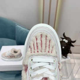 Dior Autumn And Winter Embroidered Lamb Wool Sneakers Pink
