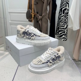 Dior Autumn And Winter Embroidered Lamb Wool Sneakers Navy