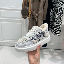 Dior Autumn And Winter Embroidered Lamb Wool Sneakers Navy