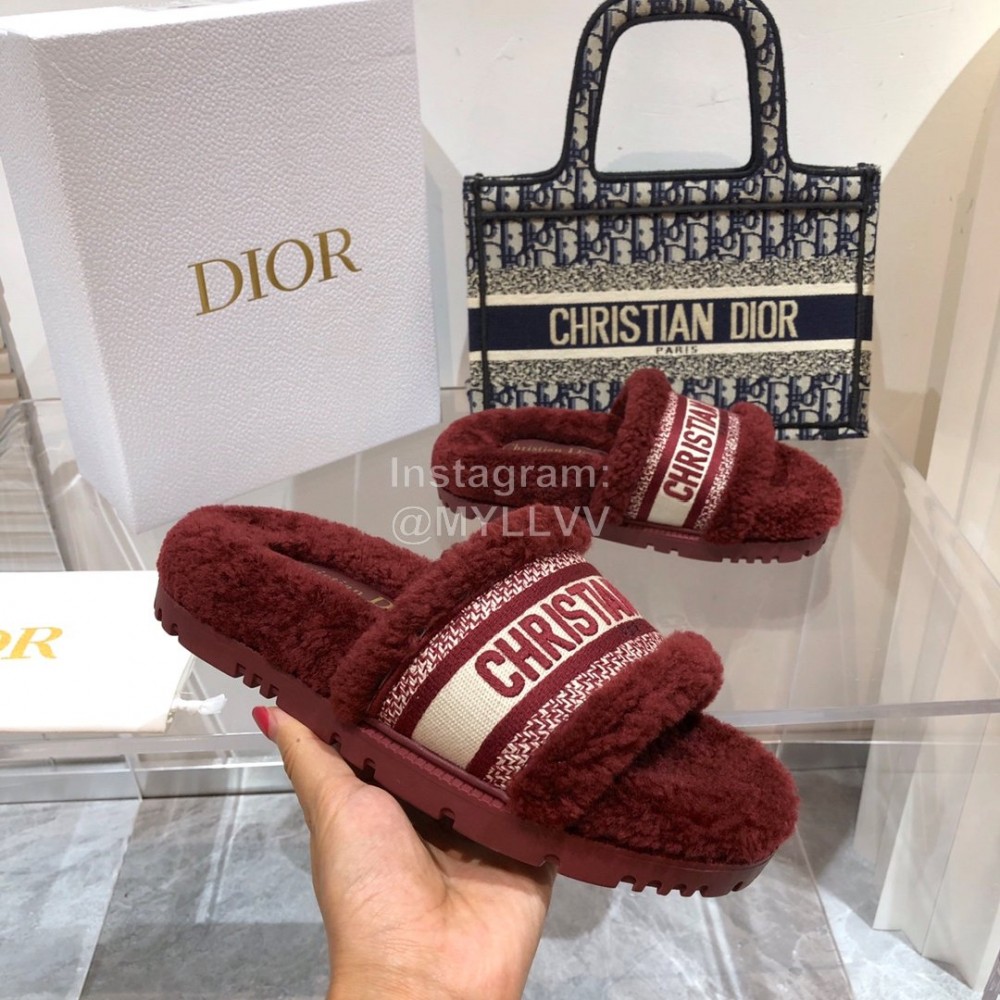 Dior Winter New Jacquard Embroidered Slippers For Women Reddish Brown