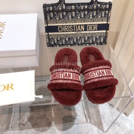 Dior Winter New Jacquard Embroidered Slippers For Women Reddish Brown
