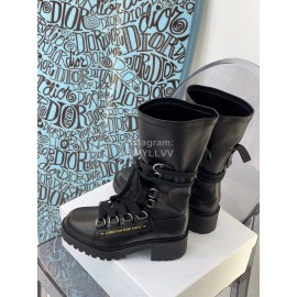 Dior Autumn Winter Calf Thick High Heeled Martin Boots Black