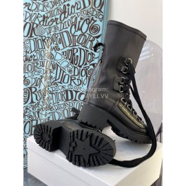 Dior Autumn Winter Calf Thick High Heeled Martin Boots Black