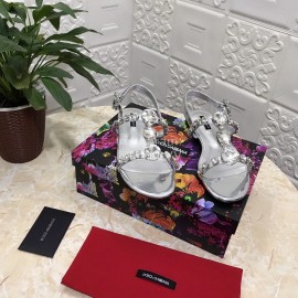 Dolce Gabbana Diamond Sheepskin Flat Heel Sandals For Women Silver