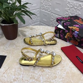Dolce Gabbana Diamond Sheepskin Flat Heel Sandals For Women Gold