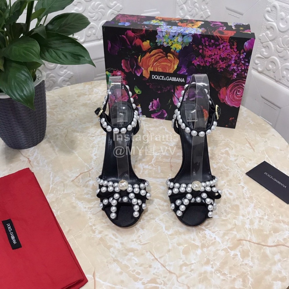 Dolce Gabbana Pearl Sheepskin High Heel Sandals For Women Black