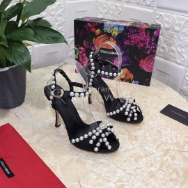 Dolce Gabbana Pearl Sheepskin High Heel Sandals For Women Black