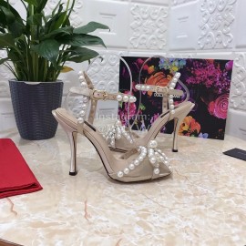Dolce Gabbana Pearl Sheepskin High Heel Sandals For Women Apricot